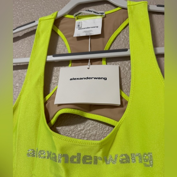 NWT Alexander Wang Neon Yellow Cutout One-Piece Swimsuit Logo Diamante Size S - Picture 8 of 12